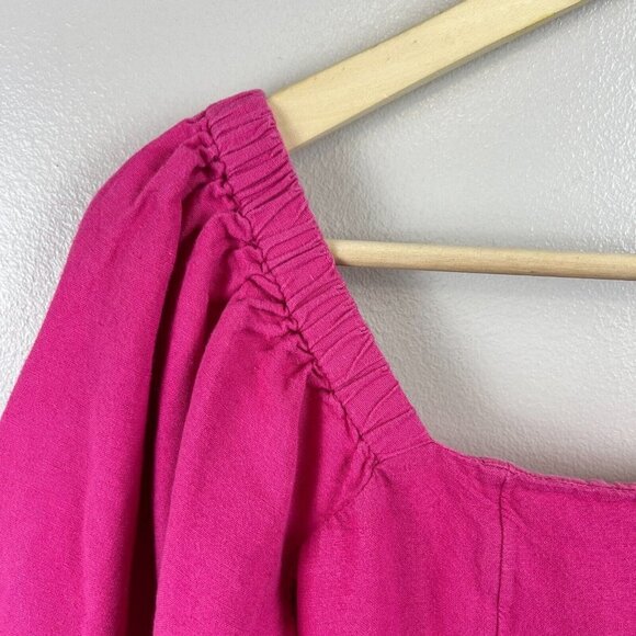 L Space Marina Button Front Dress Size Medium Pink Linen Blend Square Neck - Picture 10 of 12